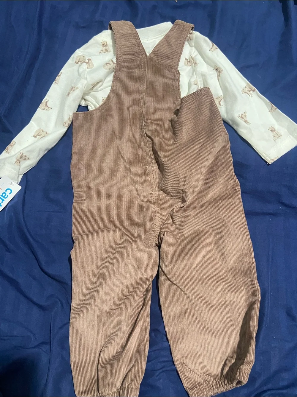 Carter's Brown Corduroy Bear Face Overalls with Cream Bodysuit